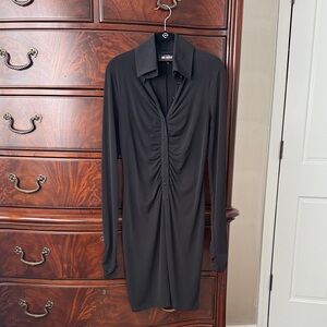 Karl Lagerfeld for Macys Black Ruched Long Sleeve Dress